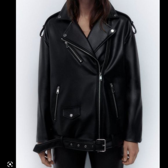 Zara Black Leather Jacket - Picture 1 of 7